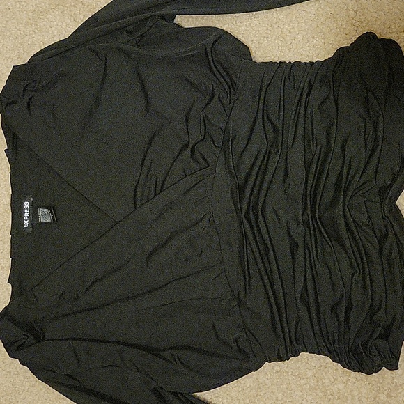 Express Black V Neck Ruched Long Sleeve Blouse - Picture 4 of 13